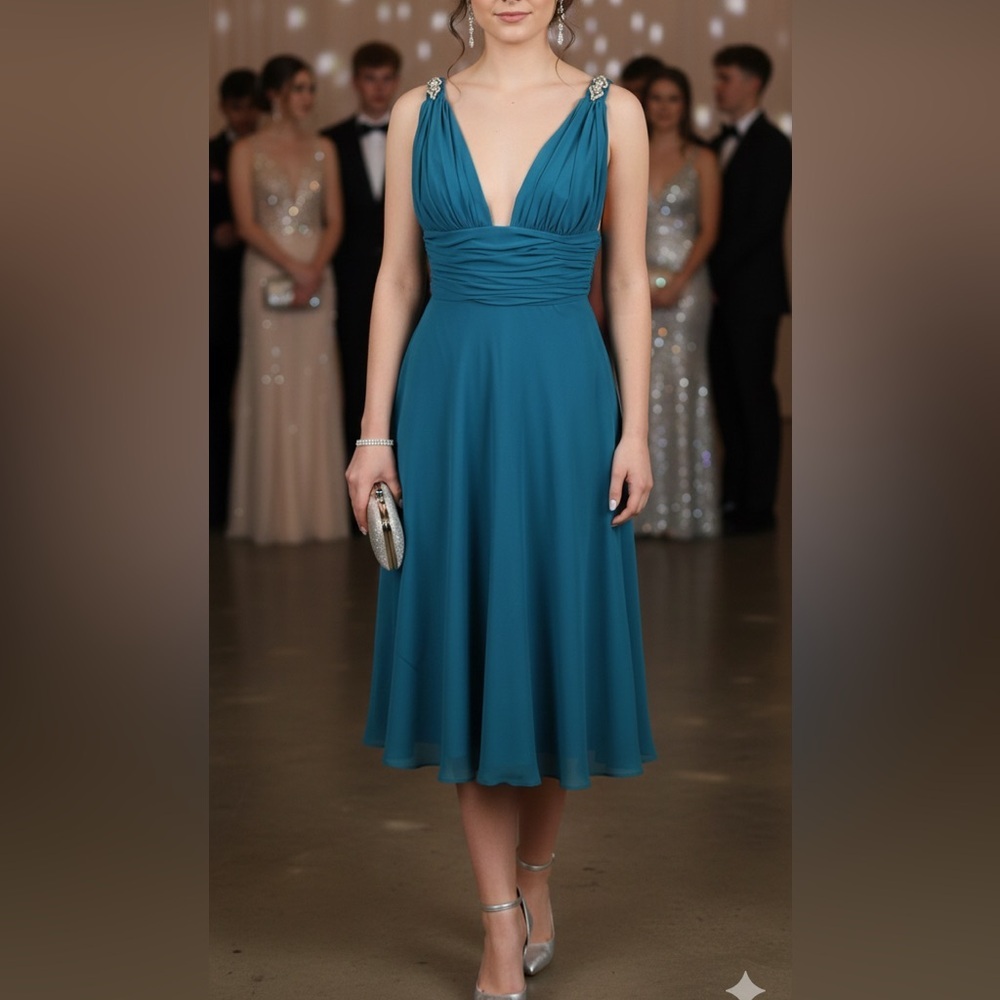 LAST CHANCE - Faviana New York Teal Jeweled Cocktail/Prom Dress